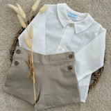 Boys White & Beige Shirt and Shorts Set 6 Months