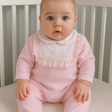 Baby Girls Pink Frill Velour Sleepsuit