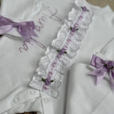 Baby Girls Handmade Lilac Frill Sleepsuit Gift set