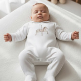 Baby Girls White Horse Sleepsuit & Bib Set