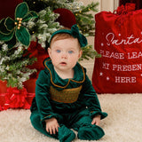 PRE-ORDER The Mayfair Collection Emerald Edition – Baby Girls' Personalised Luxury Velvet Christmas Sleepsuit