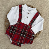 Baby Boy's Red Tartan Dungaree Set