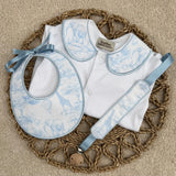Boys Blue Safari Print Handmade Sleepsuit, Dummy Clip & Bib Set