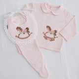 Baby Girls Pink Rocking Horse Set With Pink Bib