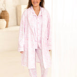 Luxury Pink Safari Toile Women’s Summer Dressing Gown – Lightweight Cotton Robe
