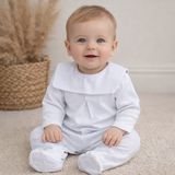 Baby Unisex White Cotton Bib Sleepsuit