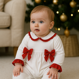 Baby Girl’s Christmas Personalised Sleepsuit With Red Bows