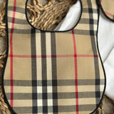 Baby’s Unisex Checked inspired Handmade Sleepsuit, Bib & Dummy Clip Set