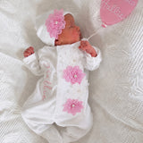 Baby Girls White and Pink Flower Baby Grow Set