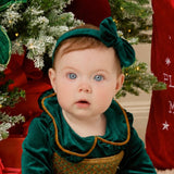 PRE-ORDER The Mayfair Collection Emerald Edition – Baby Girls' Personalised Luxury Velvet Christmas Sleepsuit