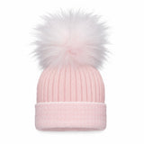 Newborn Pink & White Stripe Single Pom Hat