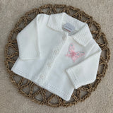 Personalised Pink Butterfly Sparkle Knitted Baby Cardigan – white