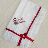My First Christmas Teddy Bear Baby Shawl – White & Red