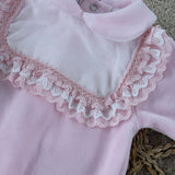 Baby Girls Pink Frill Velour Sleepsuit