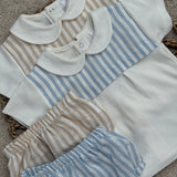 Boys Beige Stripe Cotton Top & Jam Pant