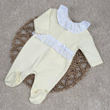 Baby Girls Lemon Sleepsuit with Lace Frill