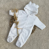 Babys Unisex White Fleece sleepsuit