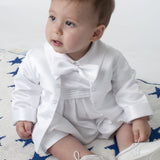 CHRISTENING Boys Vivaki Outfit With Coat And Dicky Bow - White