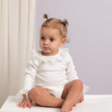 Caramelo Kids Frilly Trim Long Sleeve Vest - Ivory