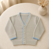 Personalised Spanish Knitted Baby Cardigan – Stone & Blue