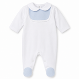 White Babygrow with Baby Blue Panel & Peter Pan Collar