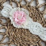 Baby Girls Cream Headband with a Pink Flower
