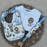 Personalised Safari Baby Sleepsuit Set with Bib & Dummy Clip