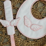 Handmade Baby Pink Angel Wings Bib & Dummy Clip Set | Luxury Spanish Fabric | Personalised | Made to Order
