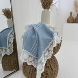 Luxury Knitted Baby Muslin Blanket with Lace Trim - Blue