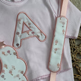 Personalised Pink Hot Air Balloon Baby Set – Sleepsuit, Handmade Bib & Dummy Clip