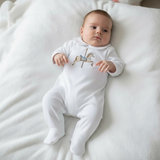 Baby Boys White Horse Sleepsuit & Bib Set