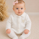Personalised Lemon Butterfly Sparkle Knitted Baby Cardigan – white