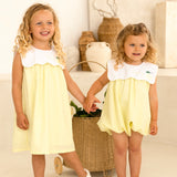 Girls Lemon Bubble Romper with Scallop Collar