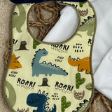 Personalised Dinosaur Baby Set – Sleepsuit, Handmade Bib & Dummy Clip