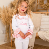 Girls White & Pink Personalised Frilly Pyjamas