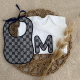 Personalised Monogram Baby Gift Set – Handmade Initial Sleepsuit & Bib