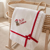 My First Christmas Teddy Bear Baby Shawl – White & Red