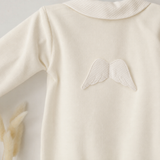 Unisex Ivory Angel Wing Velour Sleepsuit With Hat