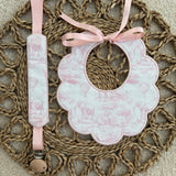 Baby's Safari Baby Pink Scallop Handmade Bib & Dummy Clip