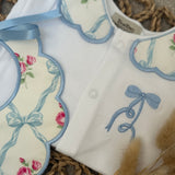 Baby Girls Blue Flower Print Handmade Sleepsuit and Bib