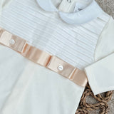 Baby Unisex Cream Ribbon Sleepsuit