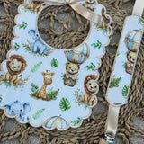 Luxury Handmade Lion ScallopedSafari Baby Bib & Dummy Clip Set (Zoo Animal Collection)
