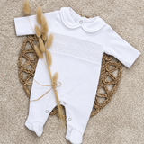 Baby’s White Smocked Cotton Sleepsuit