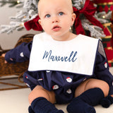 Personalised Boys Navy Santa Christmas Baby Romper with Oversized Bib Collar