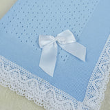 Baby's Lace Blue Shawl With White Trim