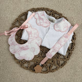 Girls Baby Pink Safari Print Handmade Sleepsuit, Dummy Clip & Bib Set