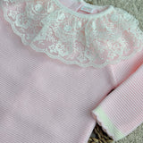 Baby Girls Pink Lacey Knitted Romper