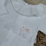 Baby Girls White Sleepsuit with Lace Frill