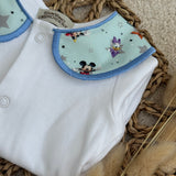 Baby’s Unisex Micky & Minnie Handmade Sleepsuit & Bib Set