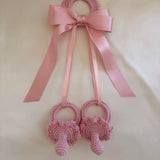 Handmade Pink Girls Crochet Dummy Decoration with Satin Bow – Luxury Pram, Crib & Nursery Accessory